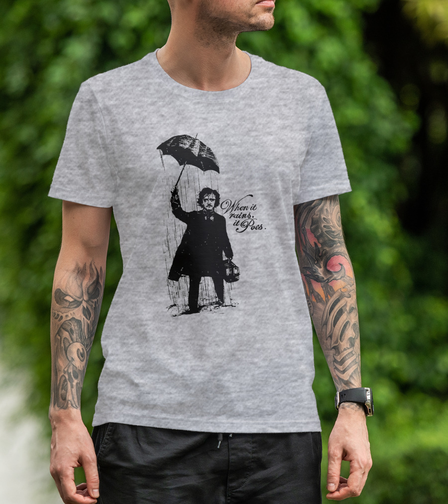 When It Rains It Poes Edgar Umbrella T-Shirt