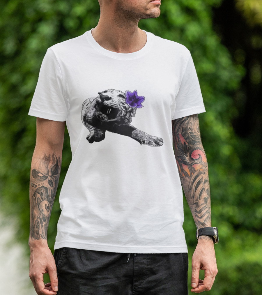 Spirit Blossom Wolf With Purple Flower T-Shirt