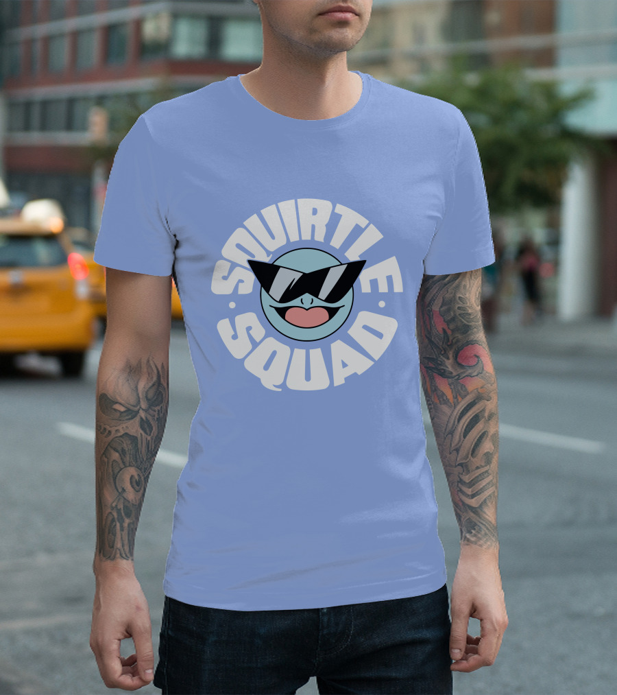 Squirtle Squad Sunglasses Icon Blue Background T-Shirt