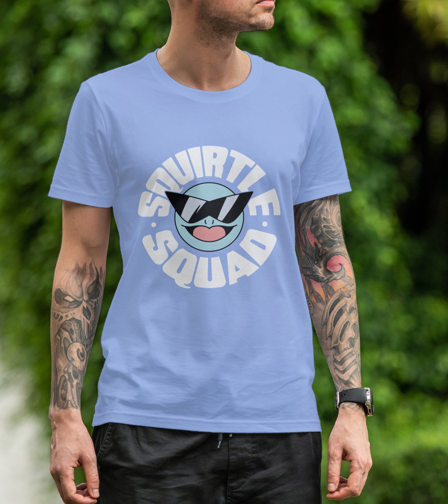 Squirtle Squad Sunglasses Icon Blue Background T-Shirt