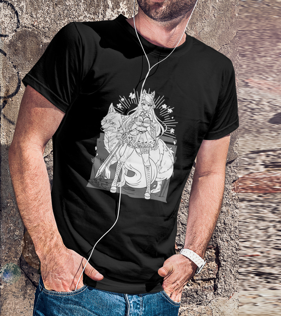 Shark Robot Silvervale Vshojo Warrior With Wolf Companion T-Shirt