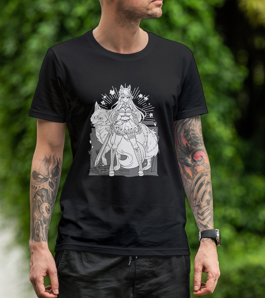 Shark Robot Silvervale Vshojo Warrior With Wolf Companion T-Shirt