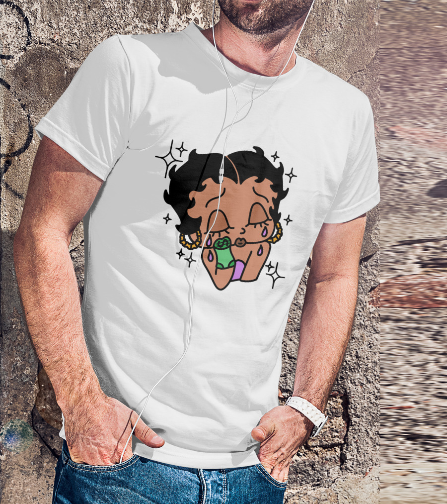 Lilcroissant Crying Cartoon With Money Rolls And Earrings T-Shirt