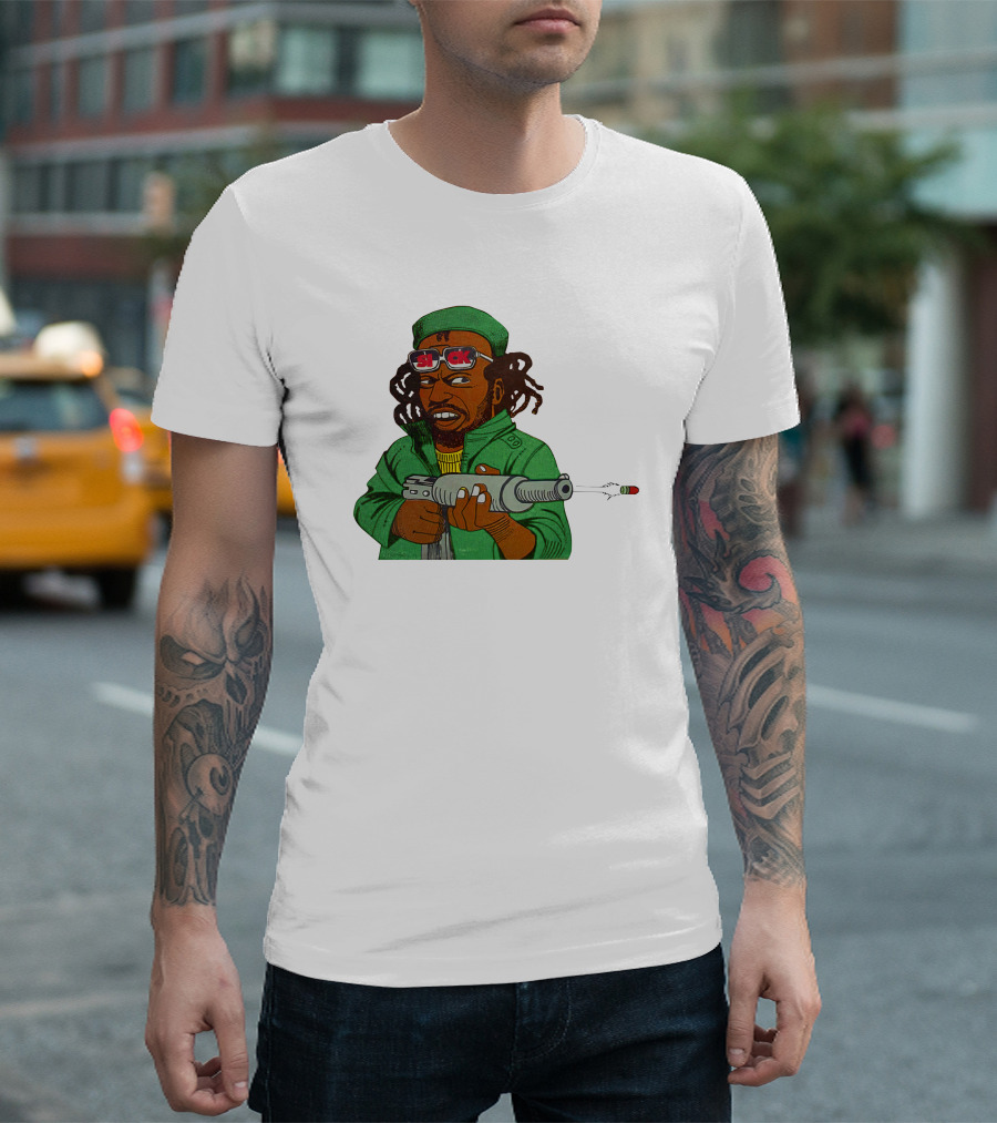 Earl Swea Merch Sick Character with Gun and Dreadlocks in Green T-Shirt