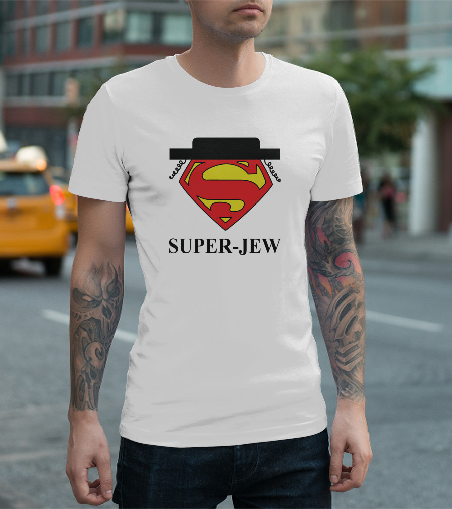 Super-Jew Superman Logo Black Hat Peyos Mixture T-Shirt