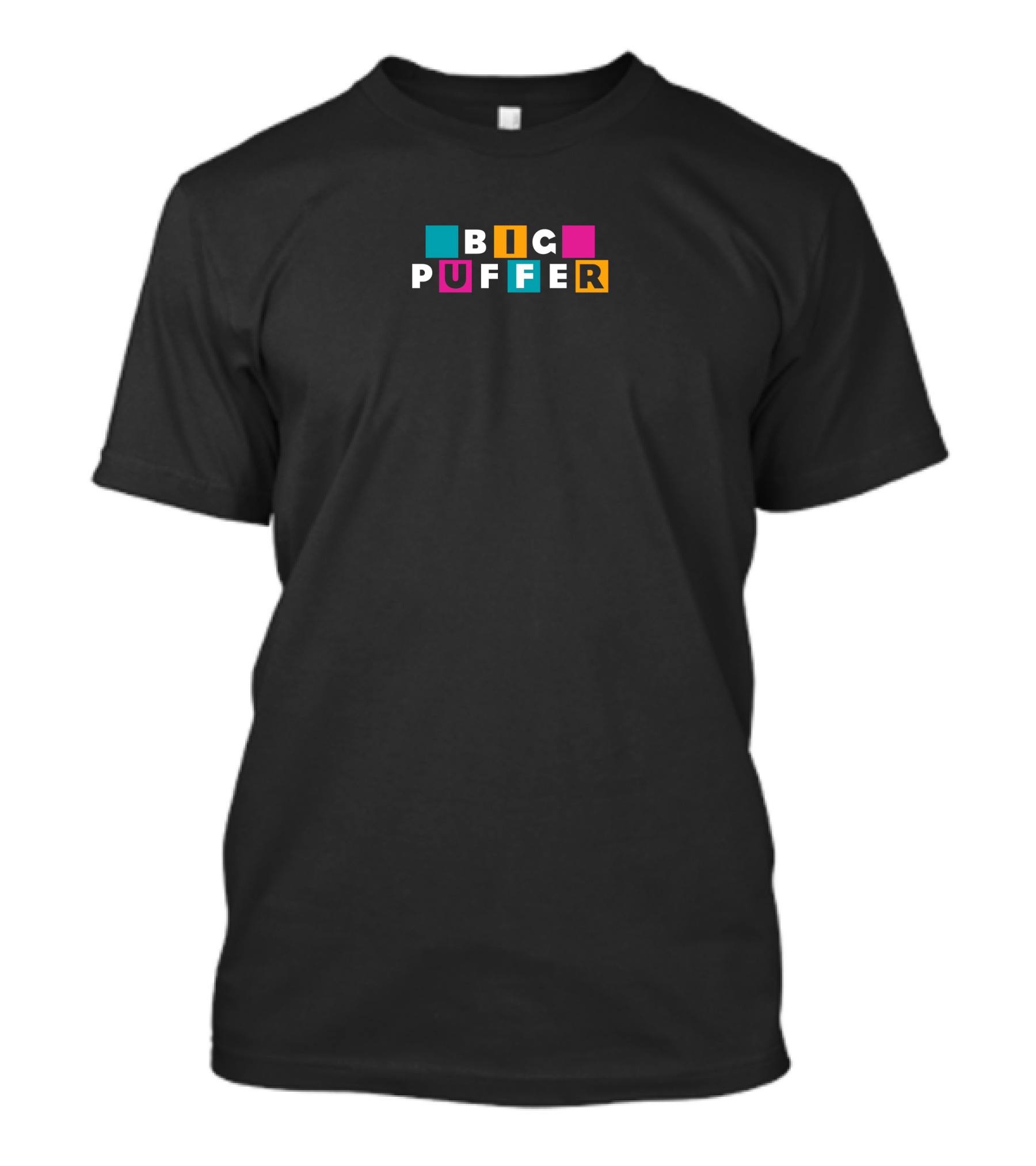 Big Puffer Merch Colorful Block Letters Checkered T-Shirt