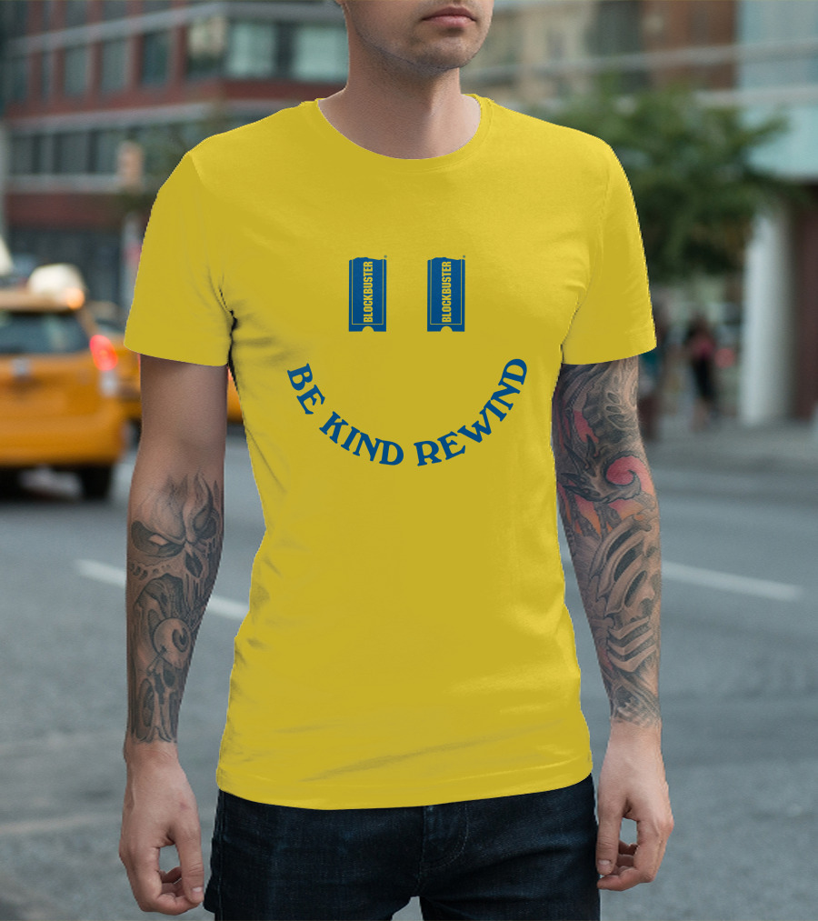 Blockbuster Be Kind Rewind Smiley Face Concept T-Shirt