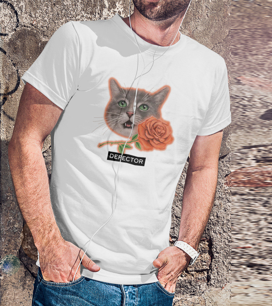 Defector Grey Cat With Orange Rose T-Shirt
