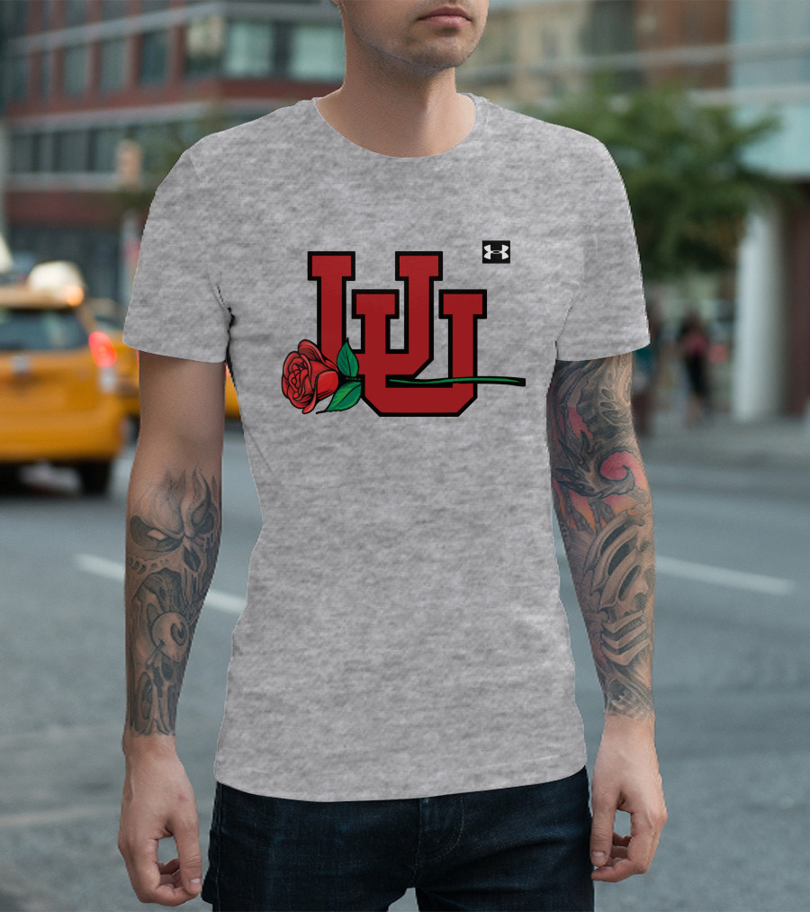 Utah Utes Interlocking Logo with Rose Under Armour Football T-Shirt