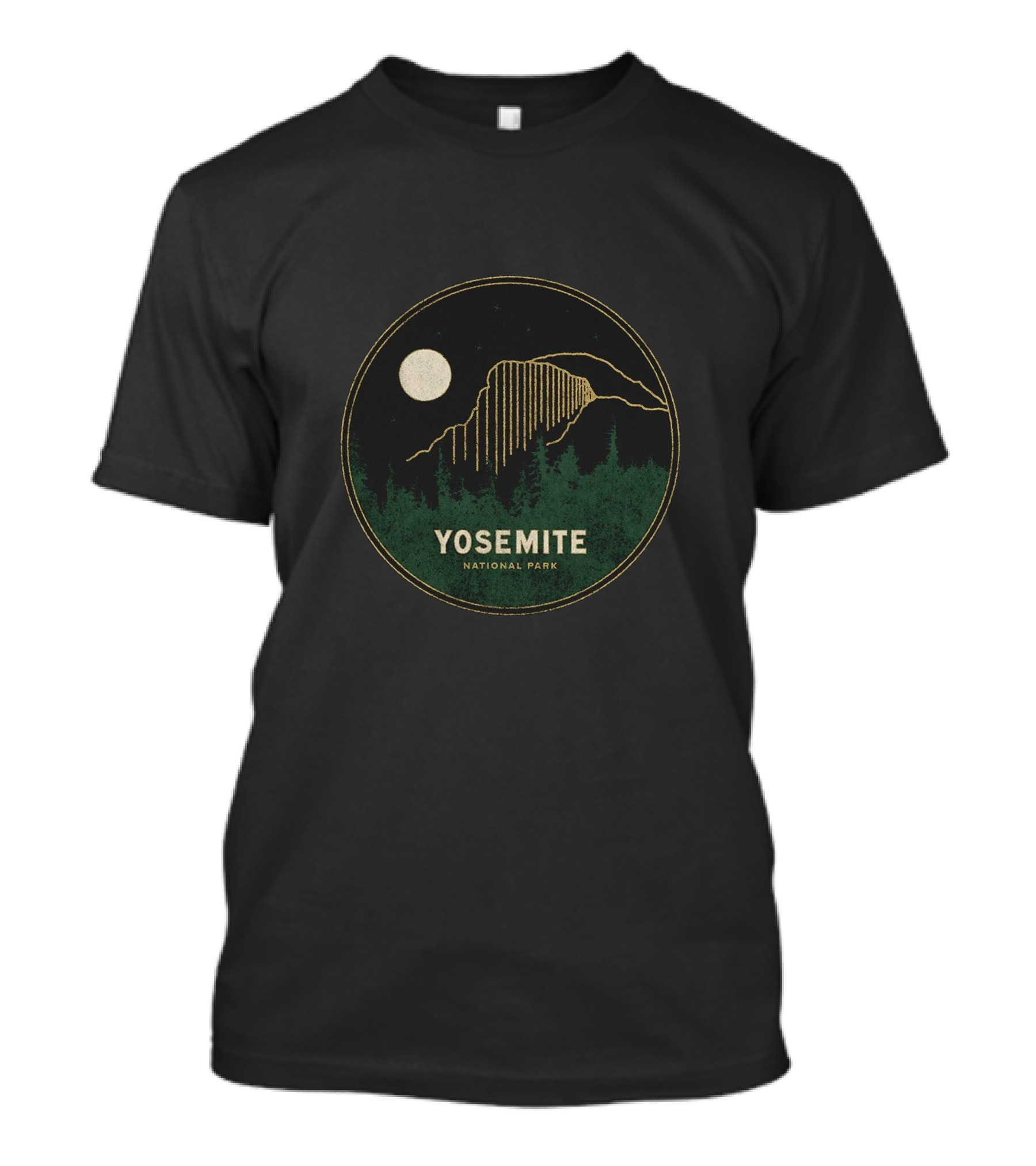 Yosemite National Park Moonlit Scene Circular Emblem T-Shirt
