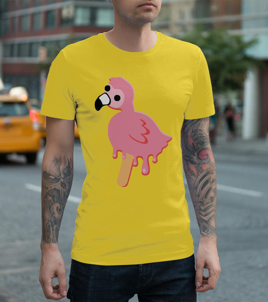 mrflimflam Flamingo Popsicle Design Yellow Background T-Shirt