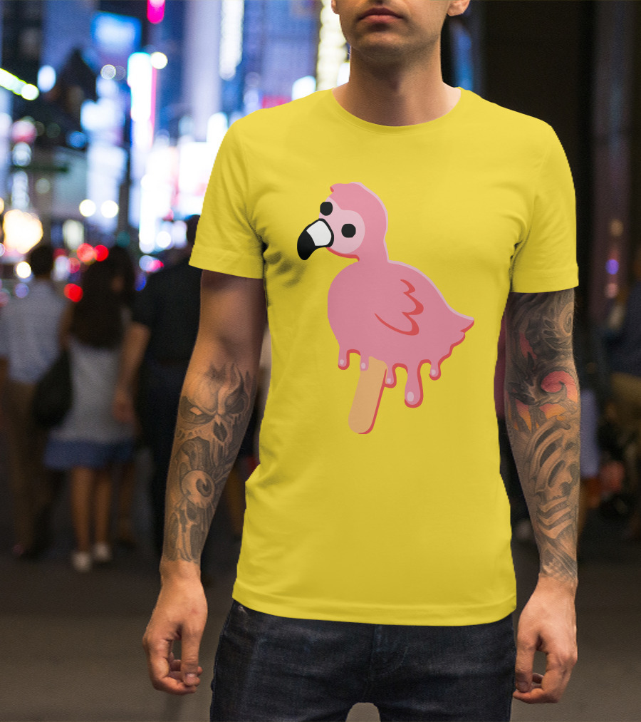Mrflimflam Flamingo Popsicle Design Yellow Background T-Shirt