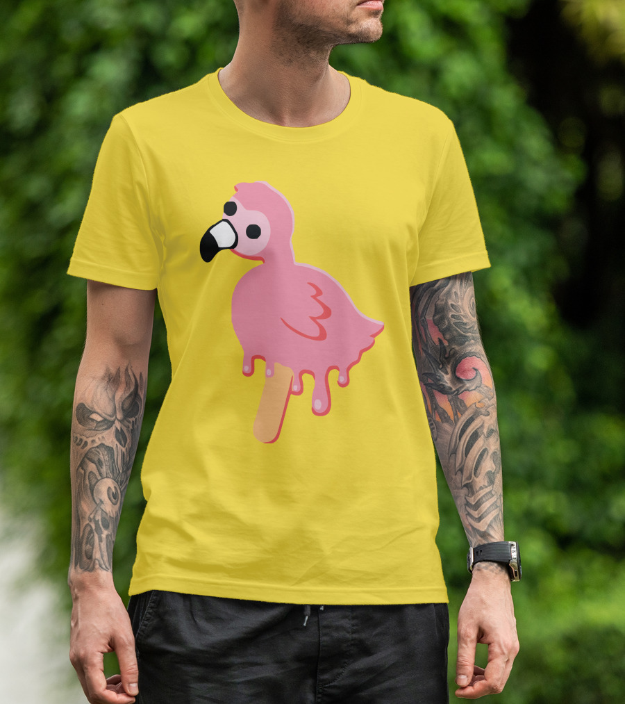 Mrflimflam Flamingo Popsicle Design Yellow Background T-Shirt