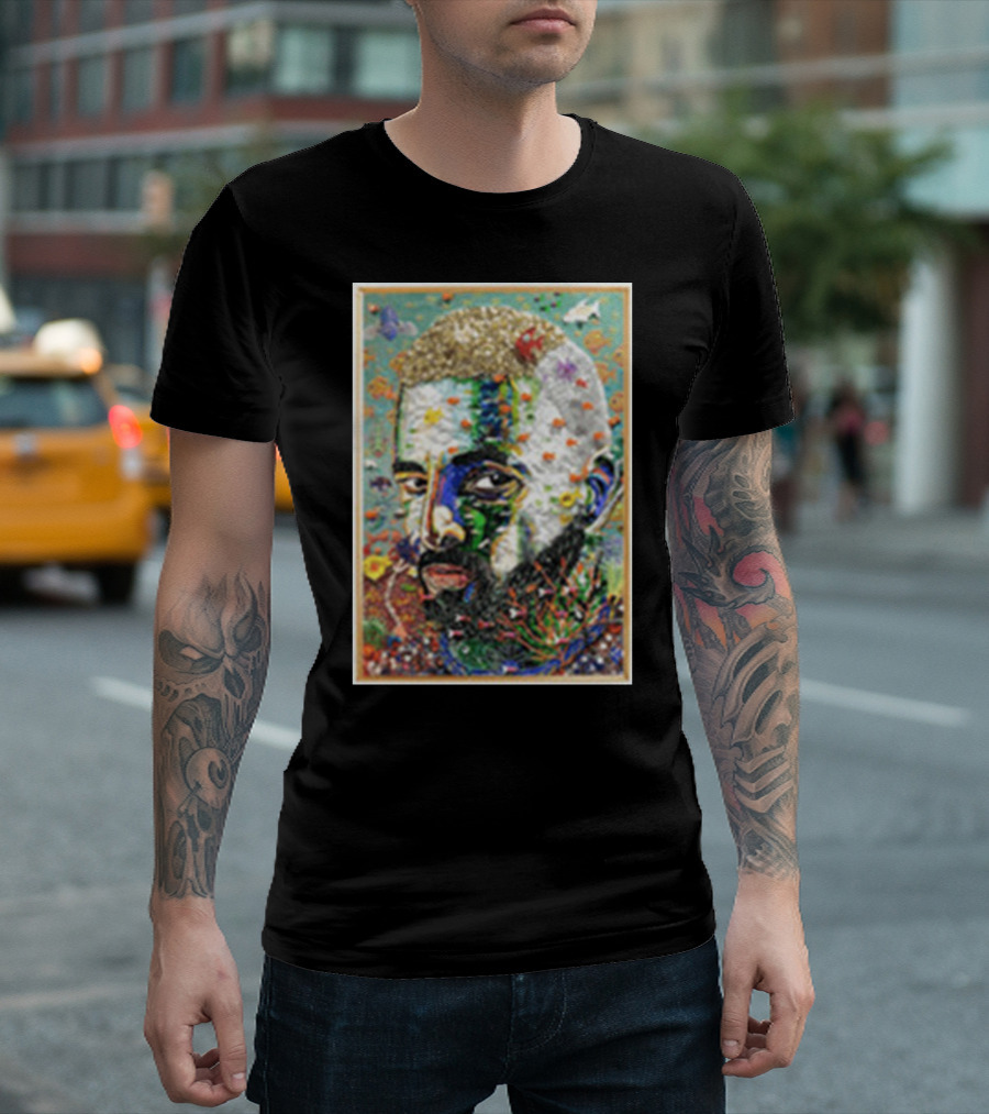 Maluma Merch Colorful Portrait with Nature and Butterfly Elements T-Shirt