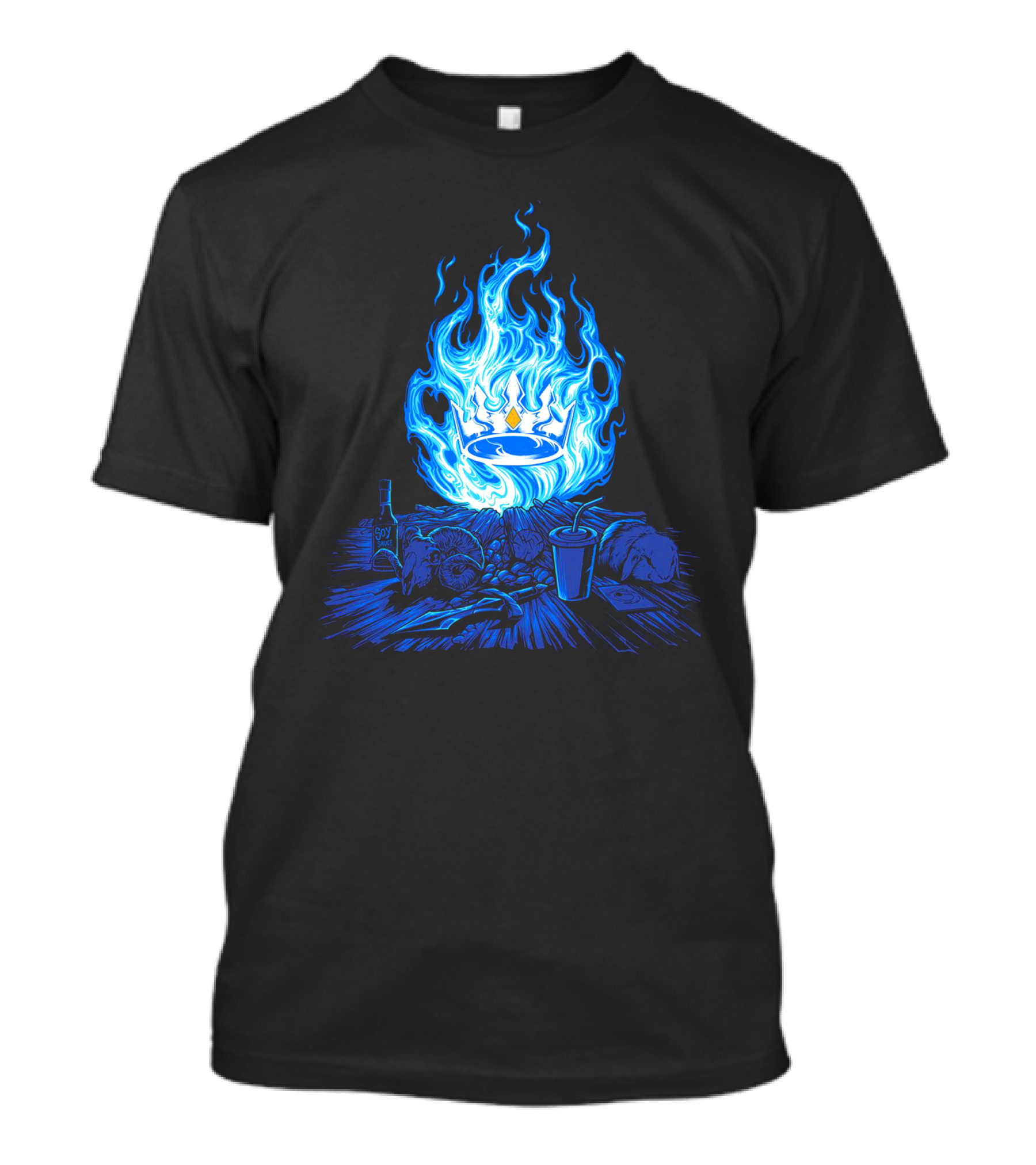 Otk Merch Blue Flame Crown With Tabletop Food And Drinks T-Shirt
