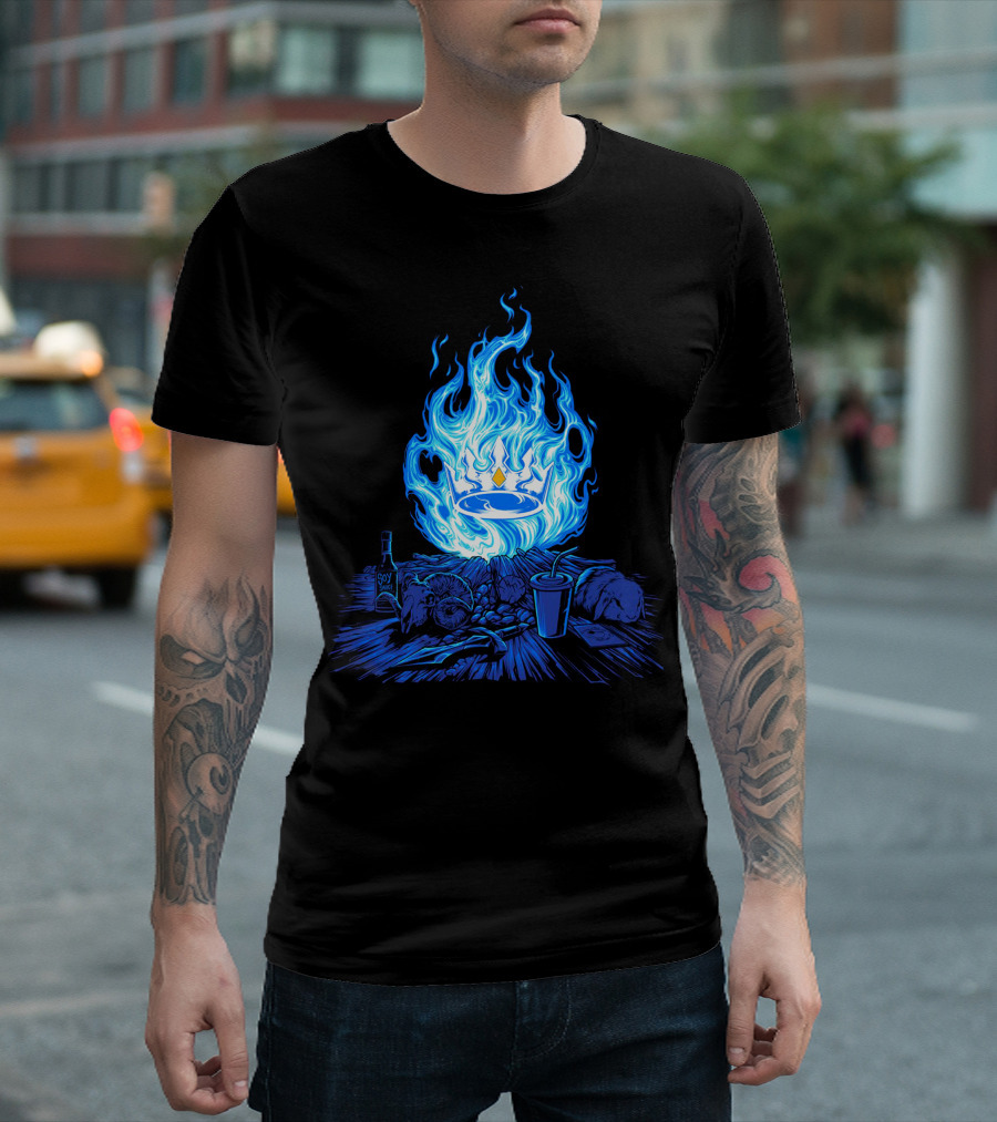 otk merch blue flame crown with tabletop food and drinks T-Shirt