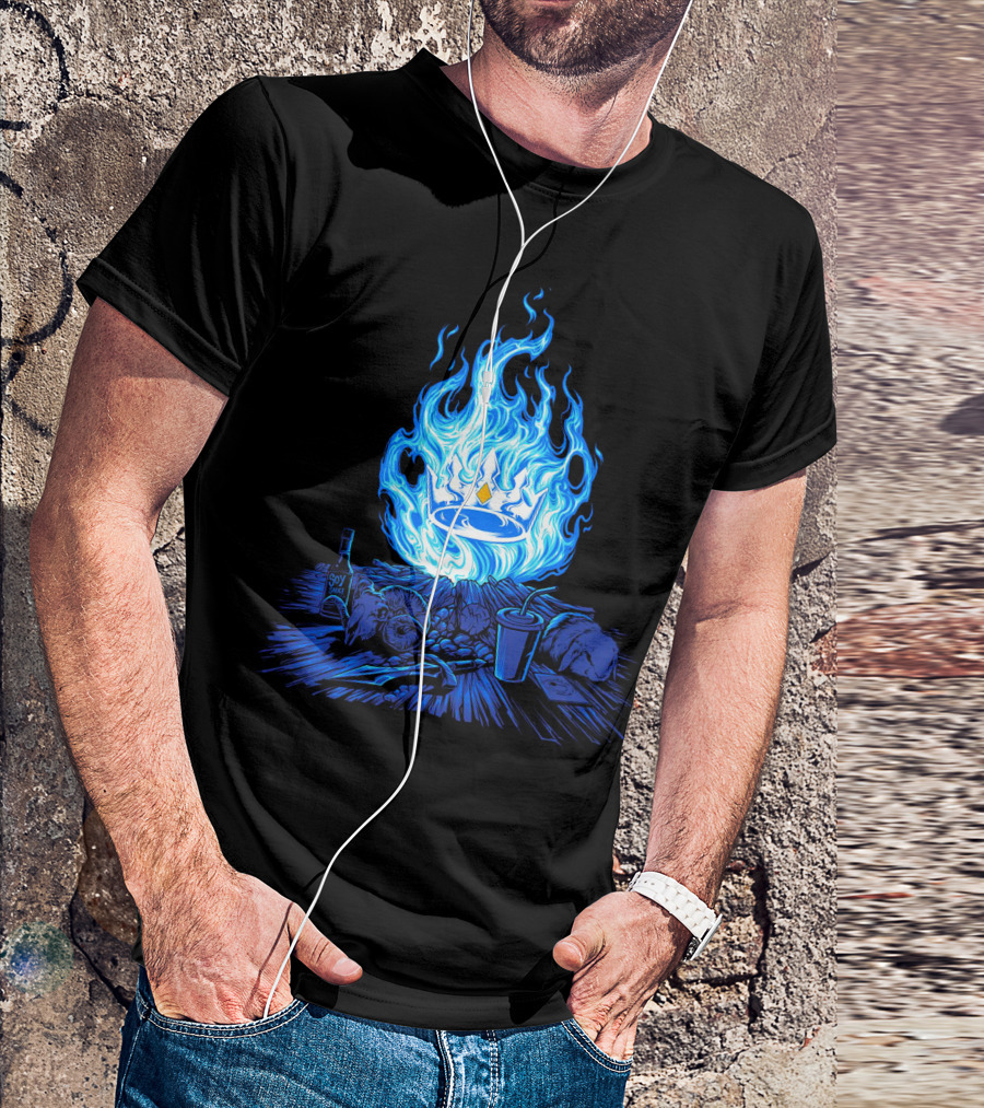 Otk Merch Blue Flame Crown With Tabletop Food And Drinks T-Shirt