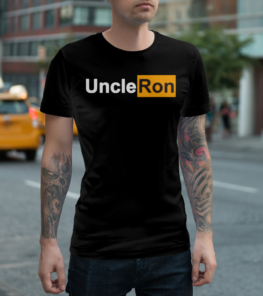 Uncle Ron Black And Orange Text Block T-Shirt