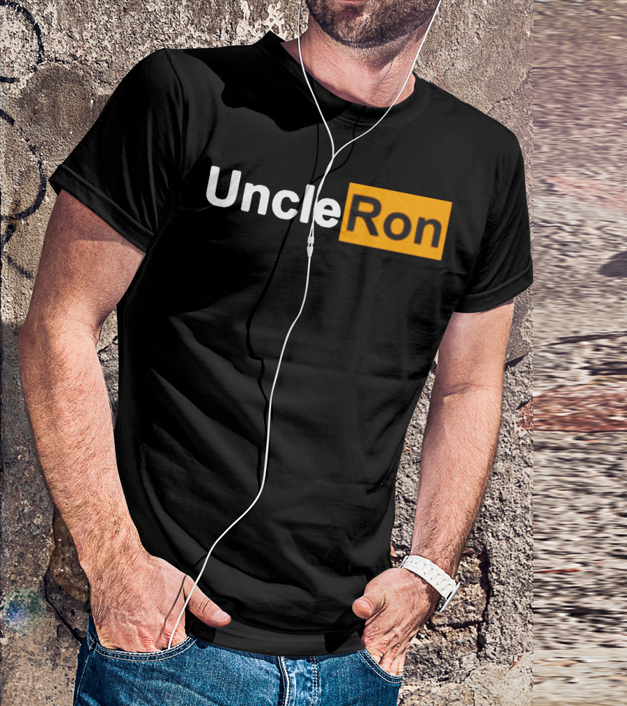 Uncle Ron Black And Orange Text Block T-Shirt