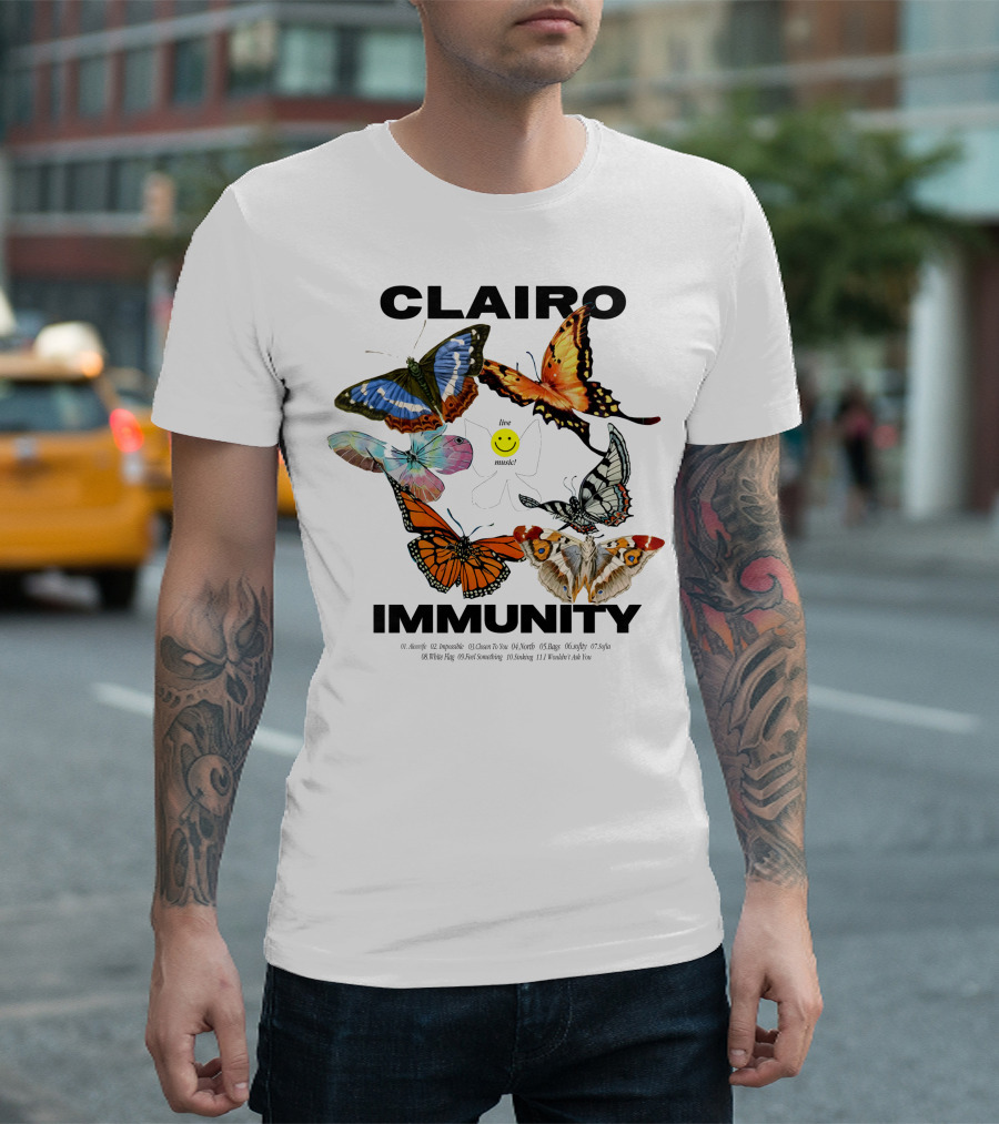 CLAIRØ IMMUNITY Butterflies Album Tracklist Live Music T-Shirt