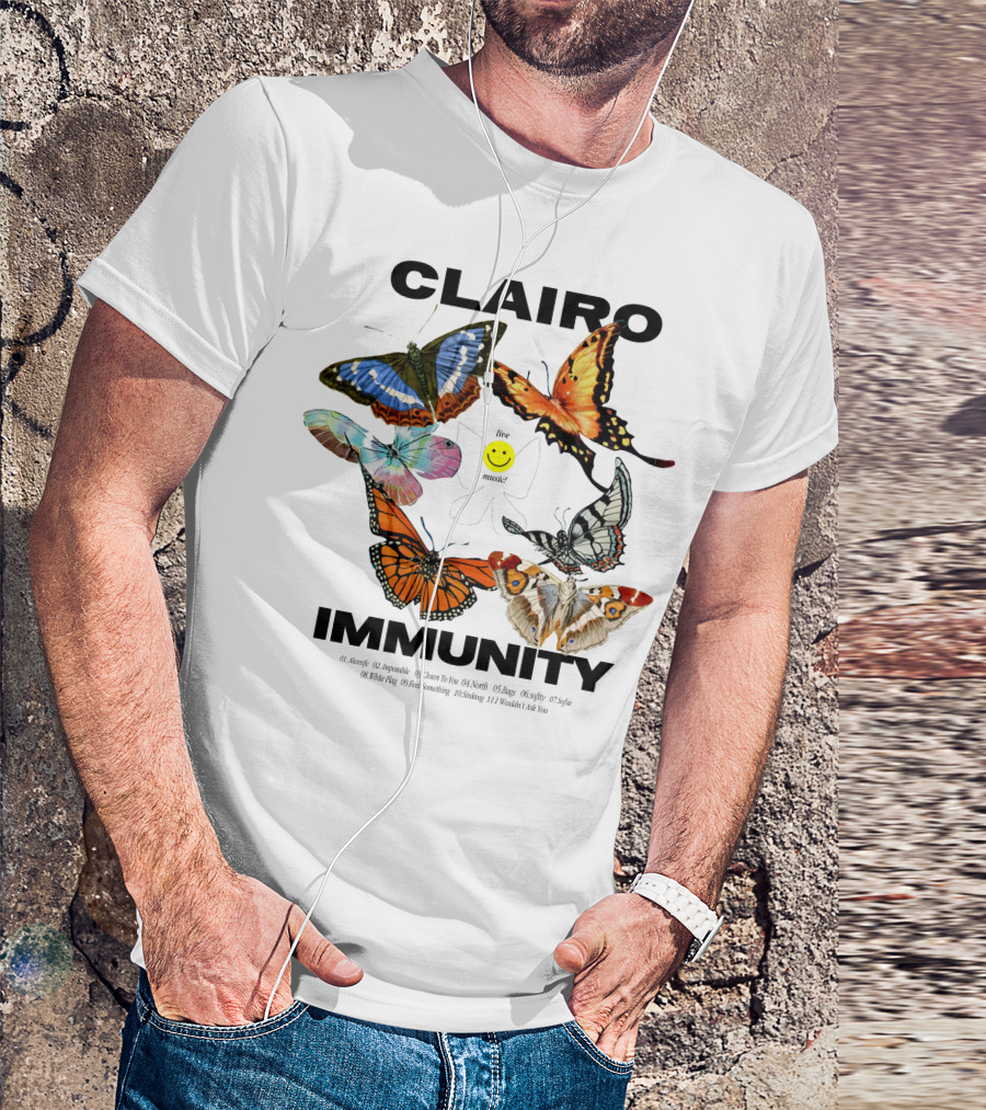 CLAIRØ IMMUNITY Butterflies Album Tracklist Live Music T-Shirt