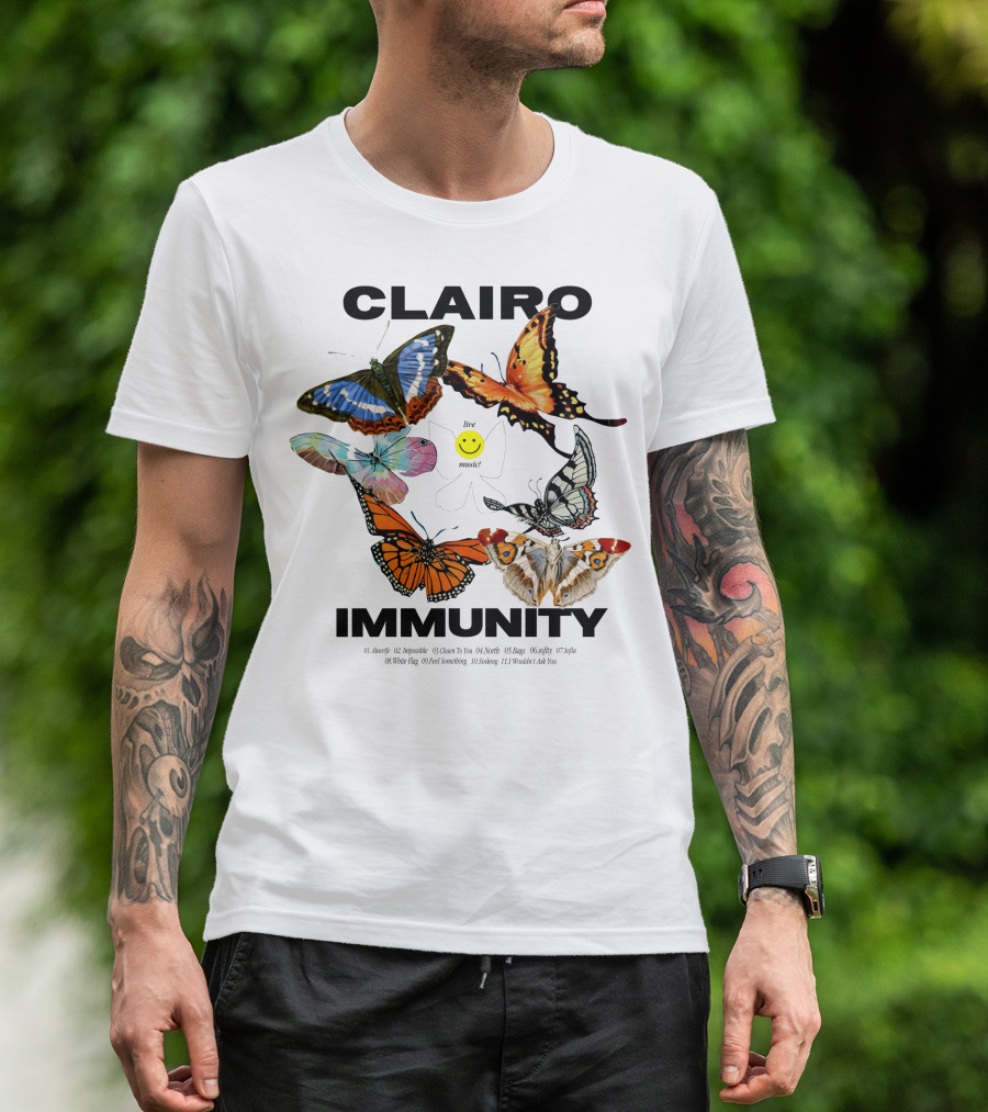 CLAIRØ IMMUNITY Butterflies Album Tracklist Live Music T-Shirt