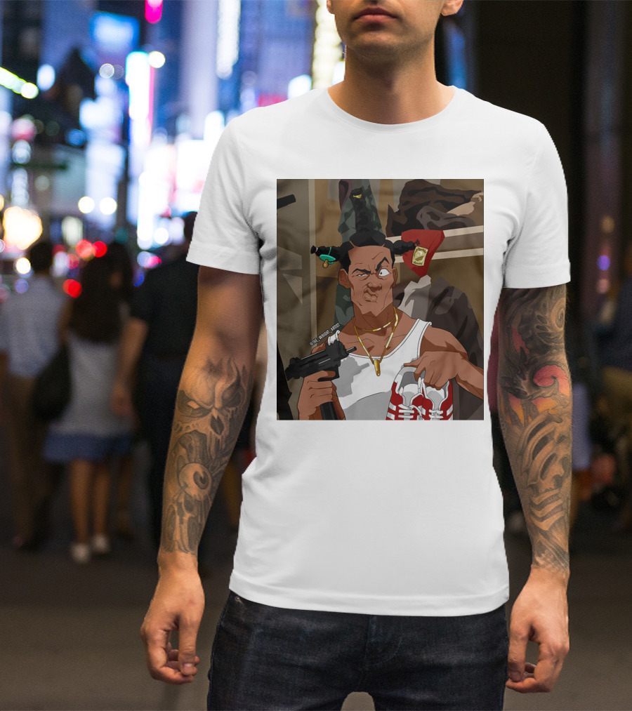 Loc Dog Mens Society Parody Character Holding Sneakers And Gun T-Shirt