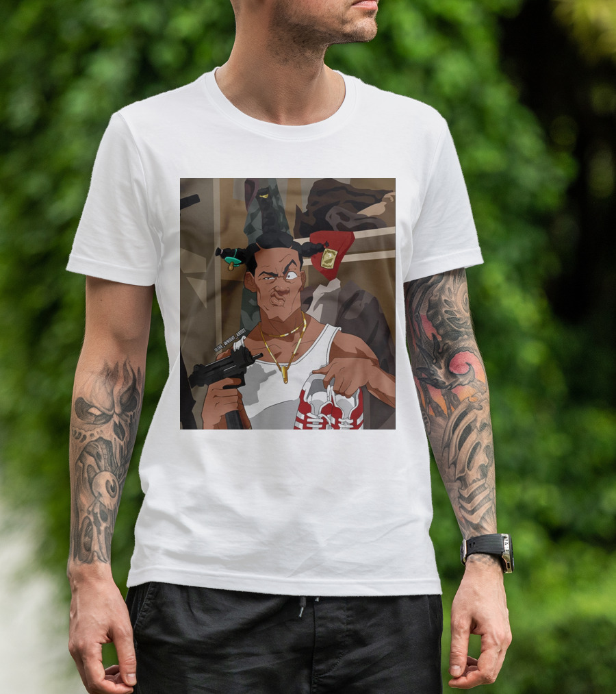 Loc Dog Mens Society Parody Character Holding Sneakers And Gun T-Shirt