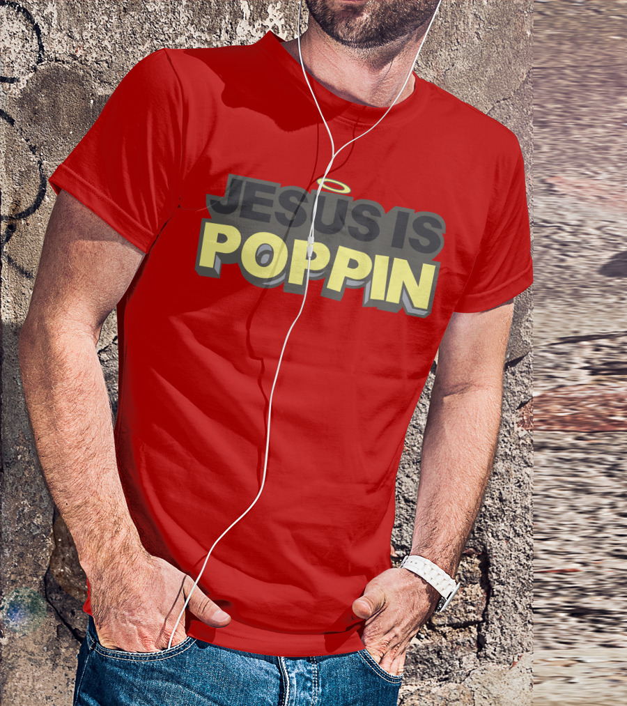 JESUS IS POPPIN Angel Halo Icon On Red T-Shirt