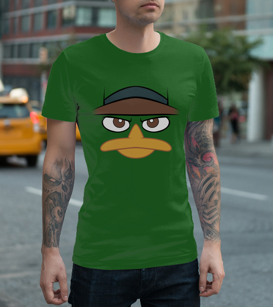 Agent P Perry The Platypus Face Green Hat Eyes Beak T-Shirt