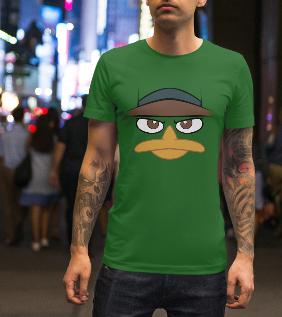 Agent P Perry The Platypus Face Green Hat Eyes Beak T-Shirt