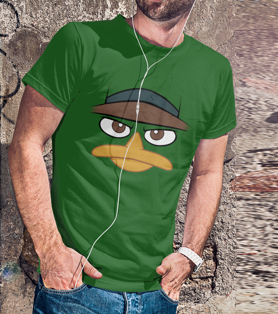 Agent P Perry The Platypus Face Green Hat Eyes Beak T-Shirt