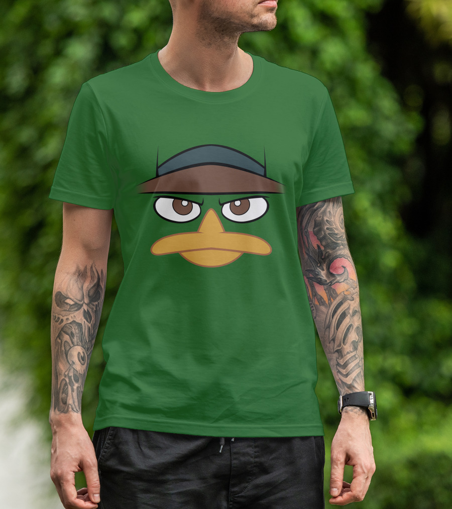 Agent P Perry The Platypus Face Green Hat Eyes Beak T-Shirt