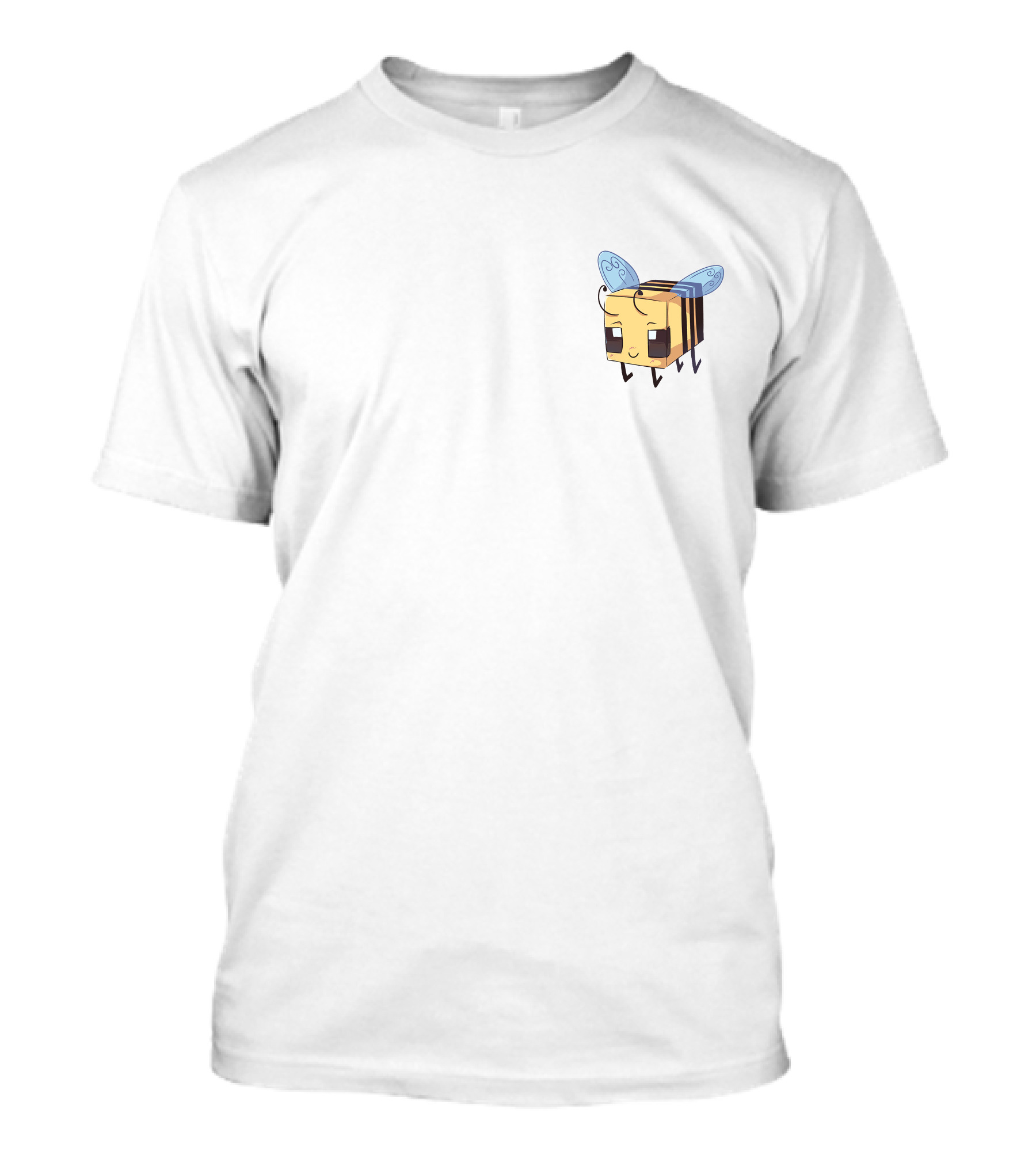Punz Merch Cute Blocky Bee Character With Whimsical Blue Wings T-Shirt