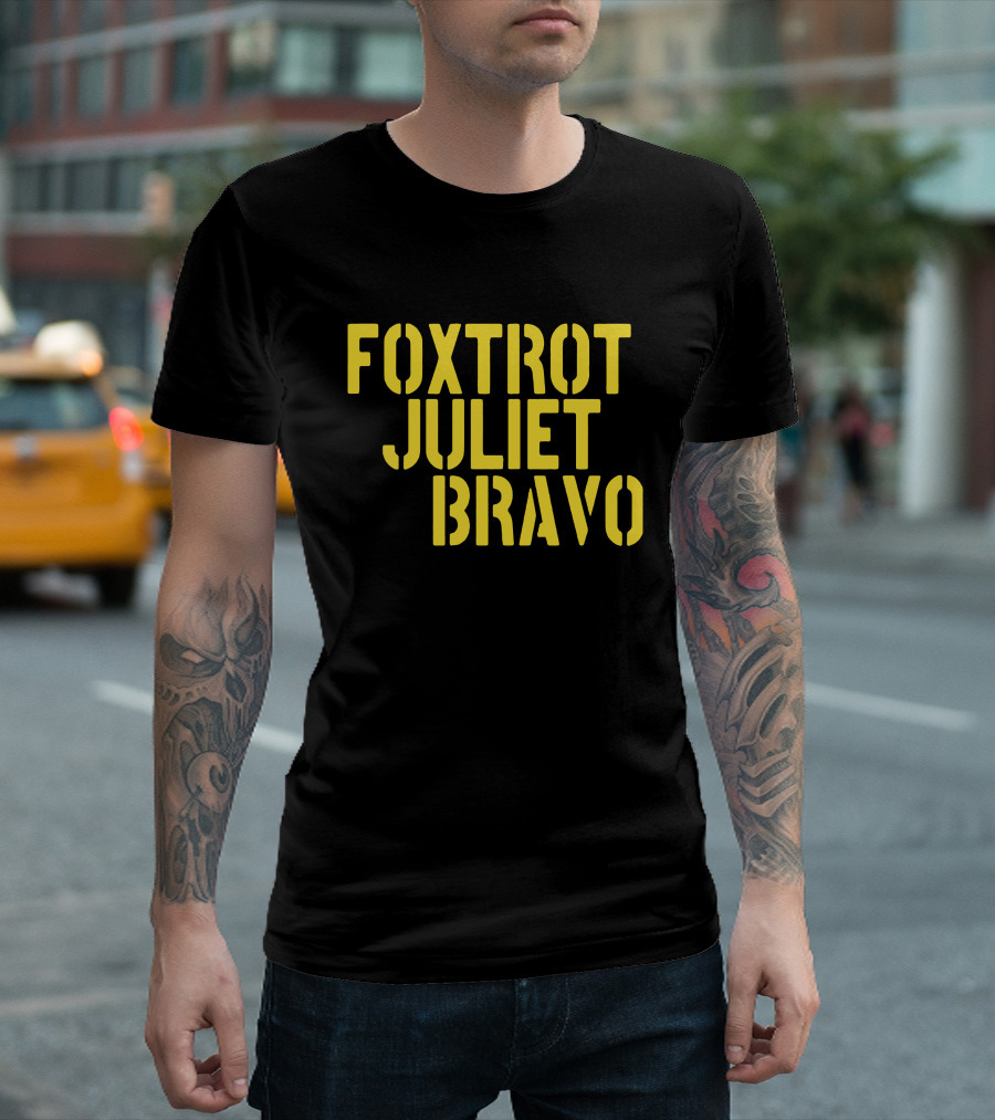Foxtrot Juliet Bravo Military Style Yellow Text Longsleeve T-Shirt