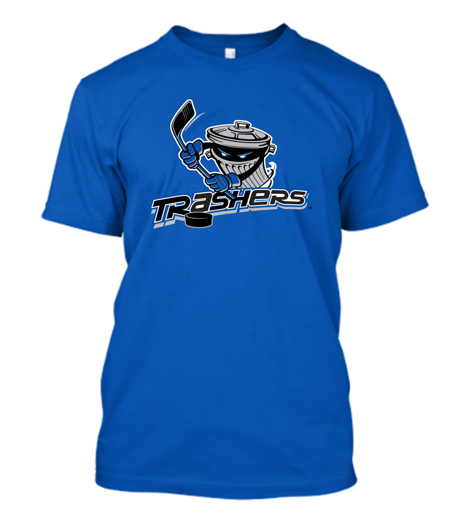 Danbury Trashers Blue Logo Hockey Trash Can Mascot T-Shirt