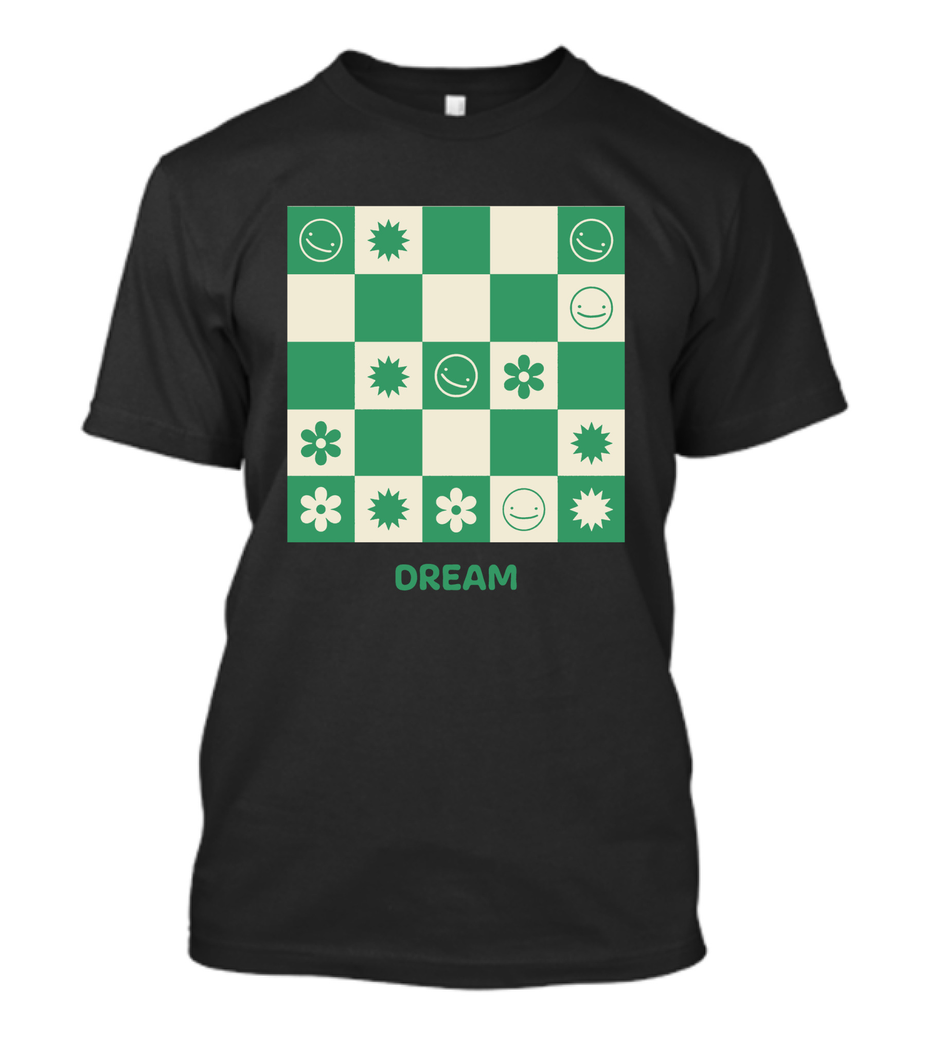Dream Smiley Flower Checkered T-Shirt