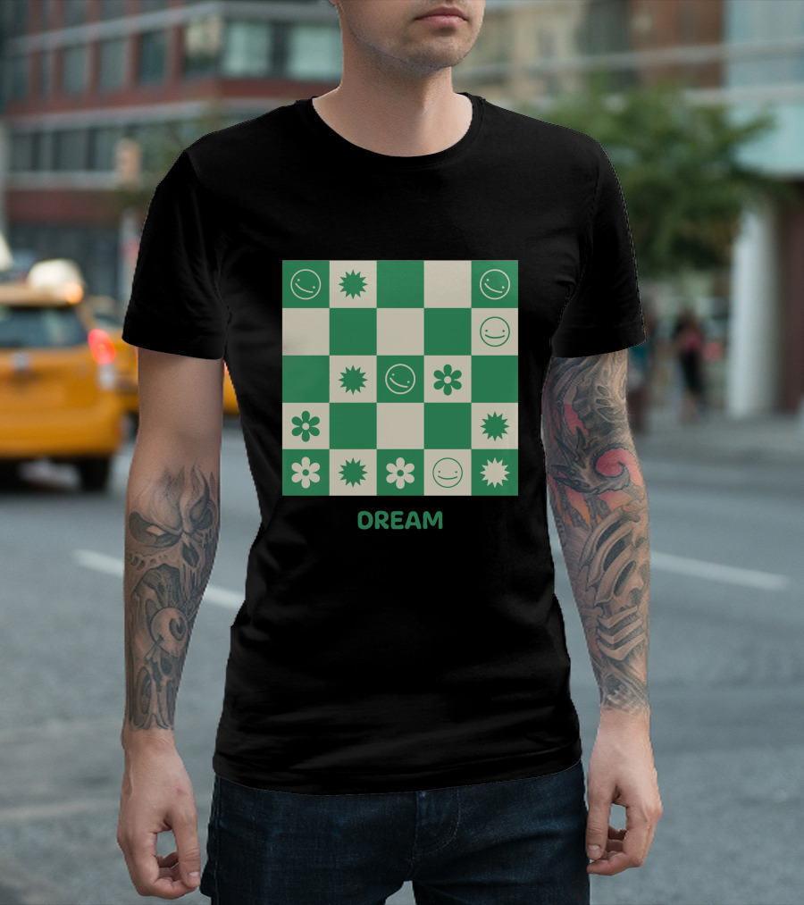 Dream Smiley Flower Checkered T-Shirt