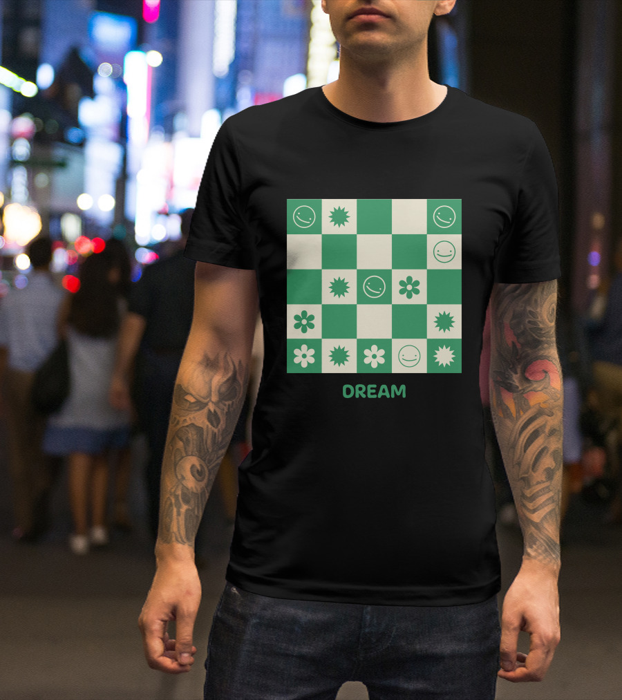 Dream Smiley Flower Checkered T-Shirt