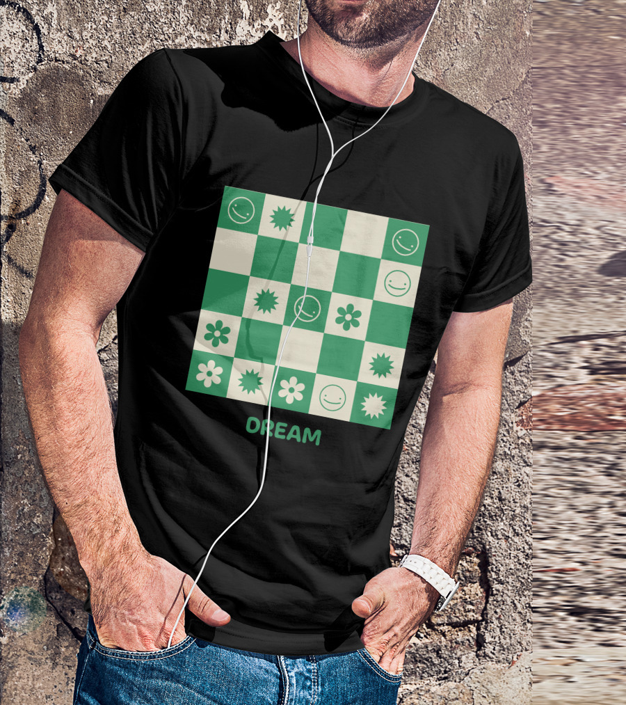 Dream Smiley Flower Checkered T-Shirt