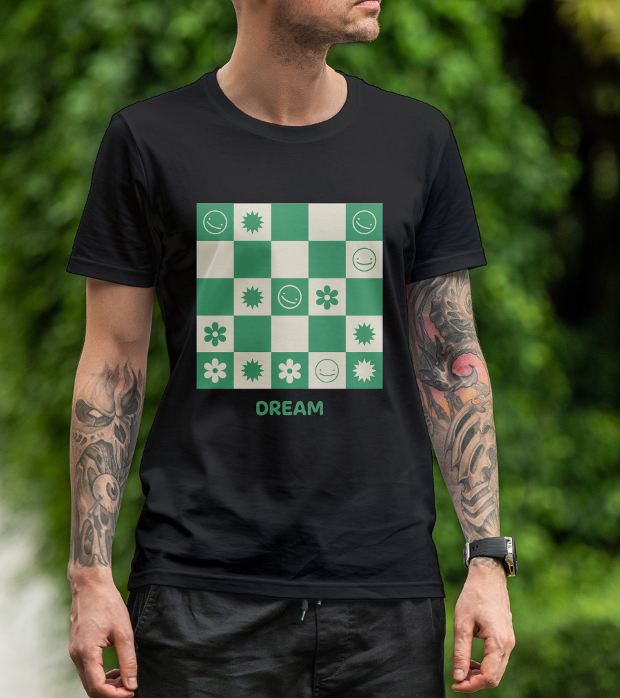 Dream Smiley Flower Checkered T-Shirt