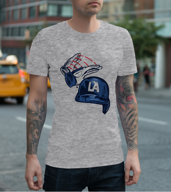 LA Dodgers Dunk On Helmet Gloves Baseball Catcher T-Shirt