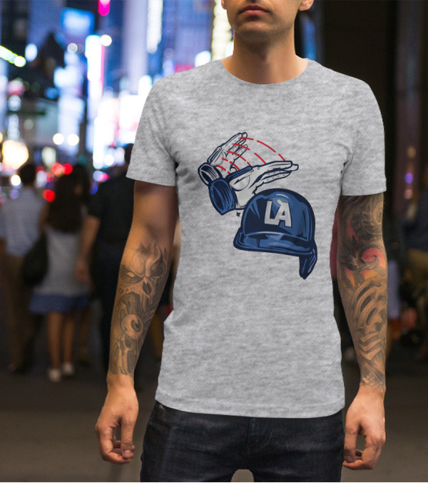LA Dodgers Dunk On Helmet Gloves Baseball Catcher T-Shirt