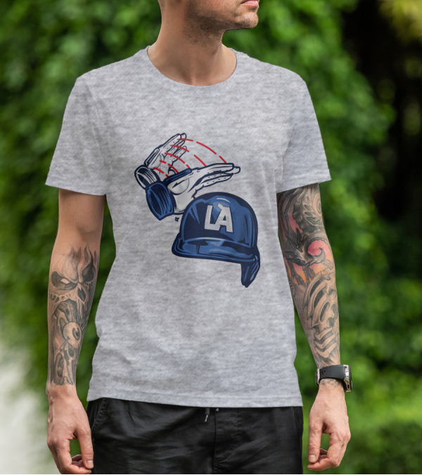 LA Dodgers Dunk On Helmet Gloves Baseball Catcher T-Shirt