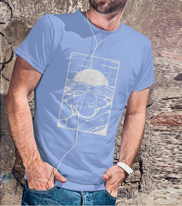 Tubbo By The Sea Shop Duck Sunset Ocean Waves T-Shirt