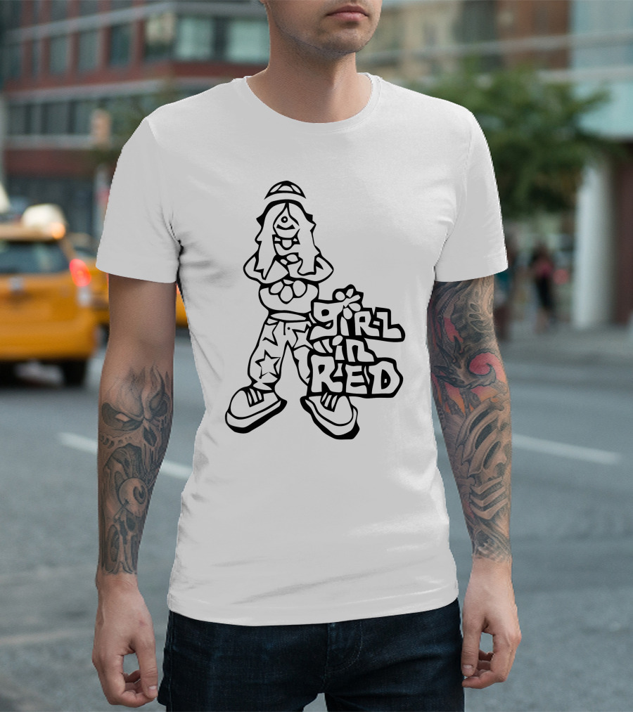 Girl In Red Cartoon Figure With Star Pants T-Shirt