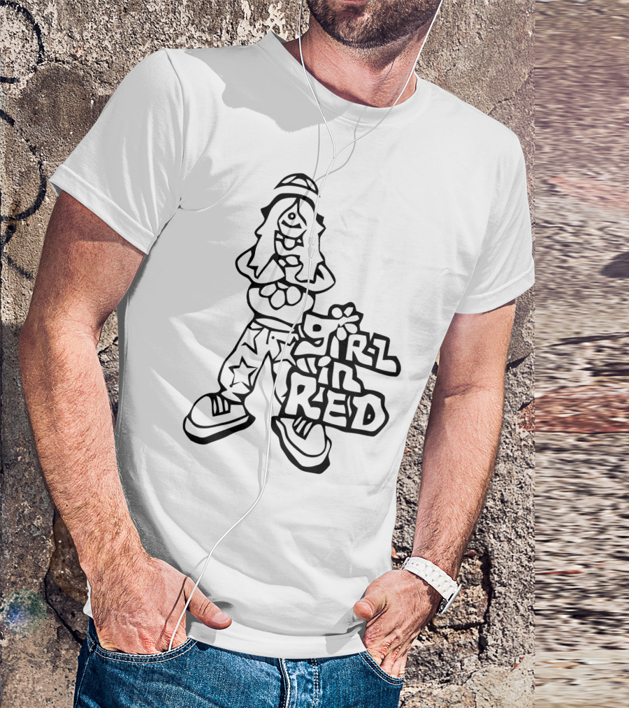 Girl In Red Cartoon Figure With Star Pants T-Shirt
