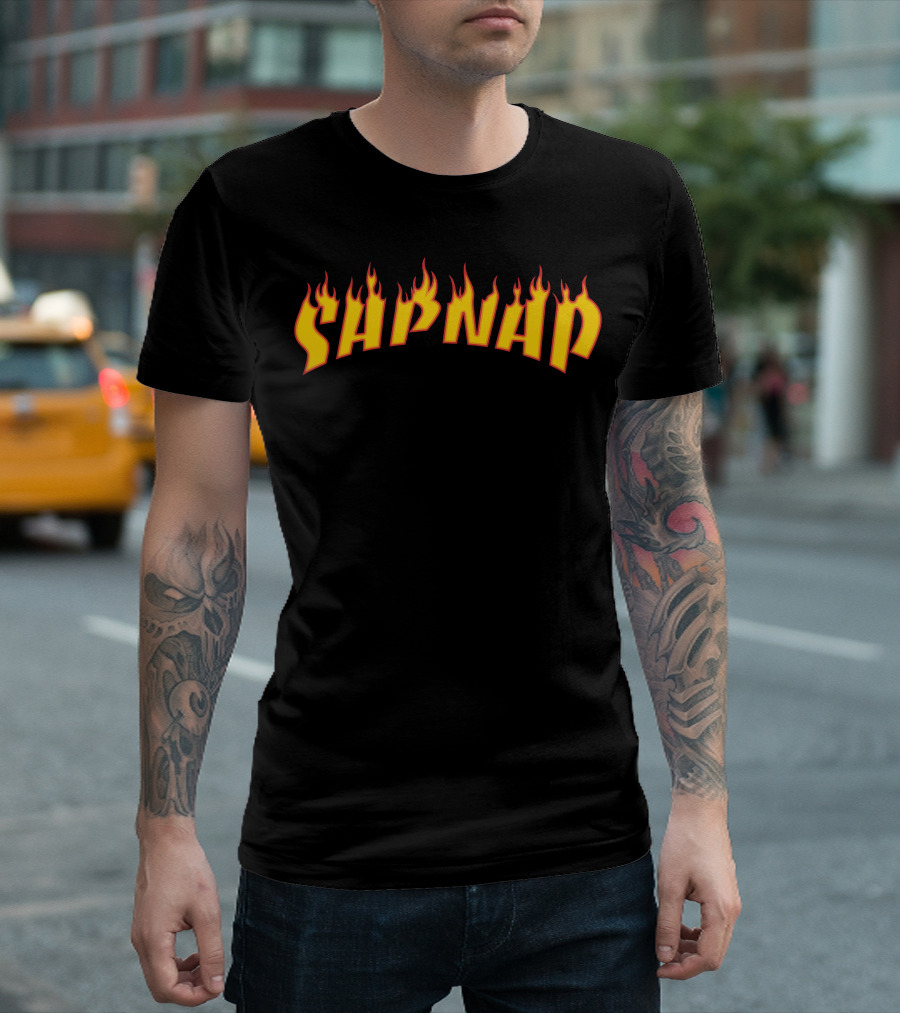 Sapnap Flame Text Design Black T-Shirt