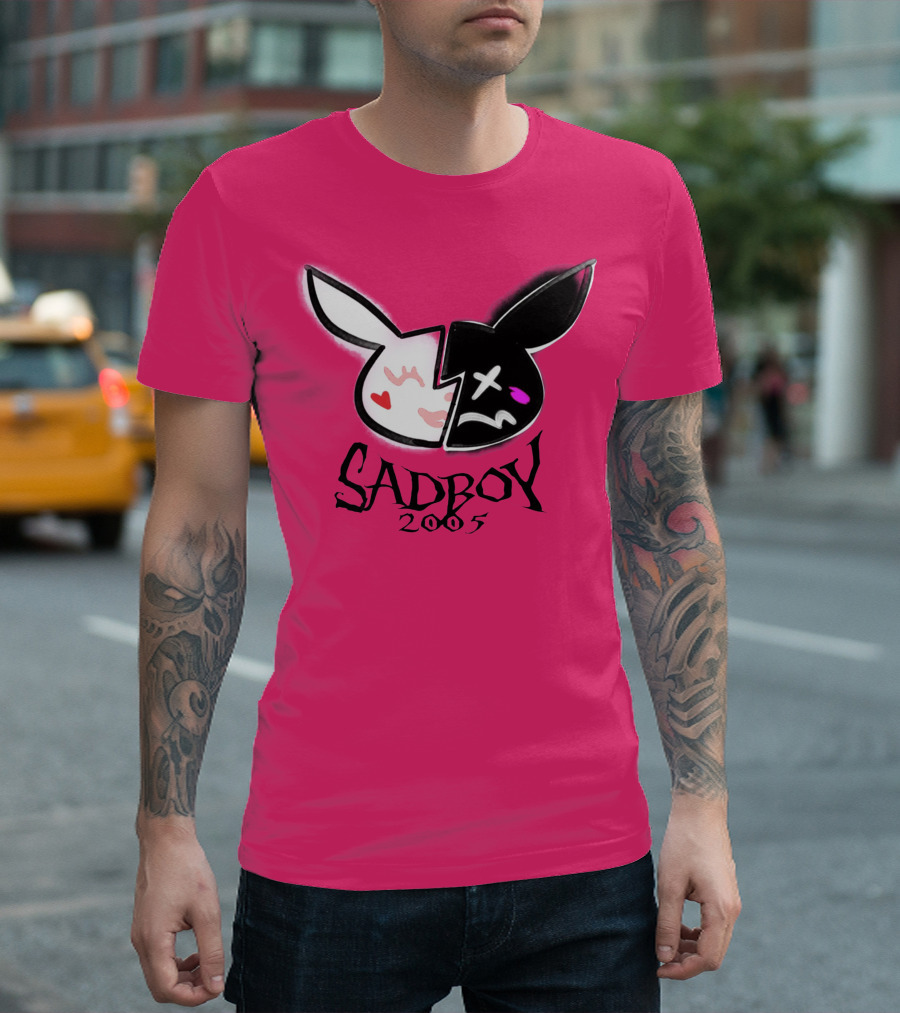 SADBOY 2005 Bunny Logo Pink Background T-Shirt