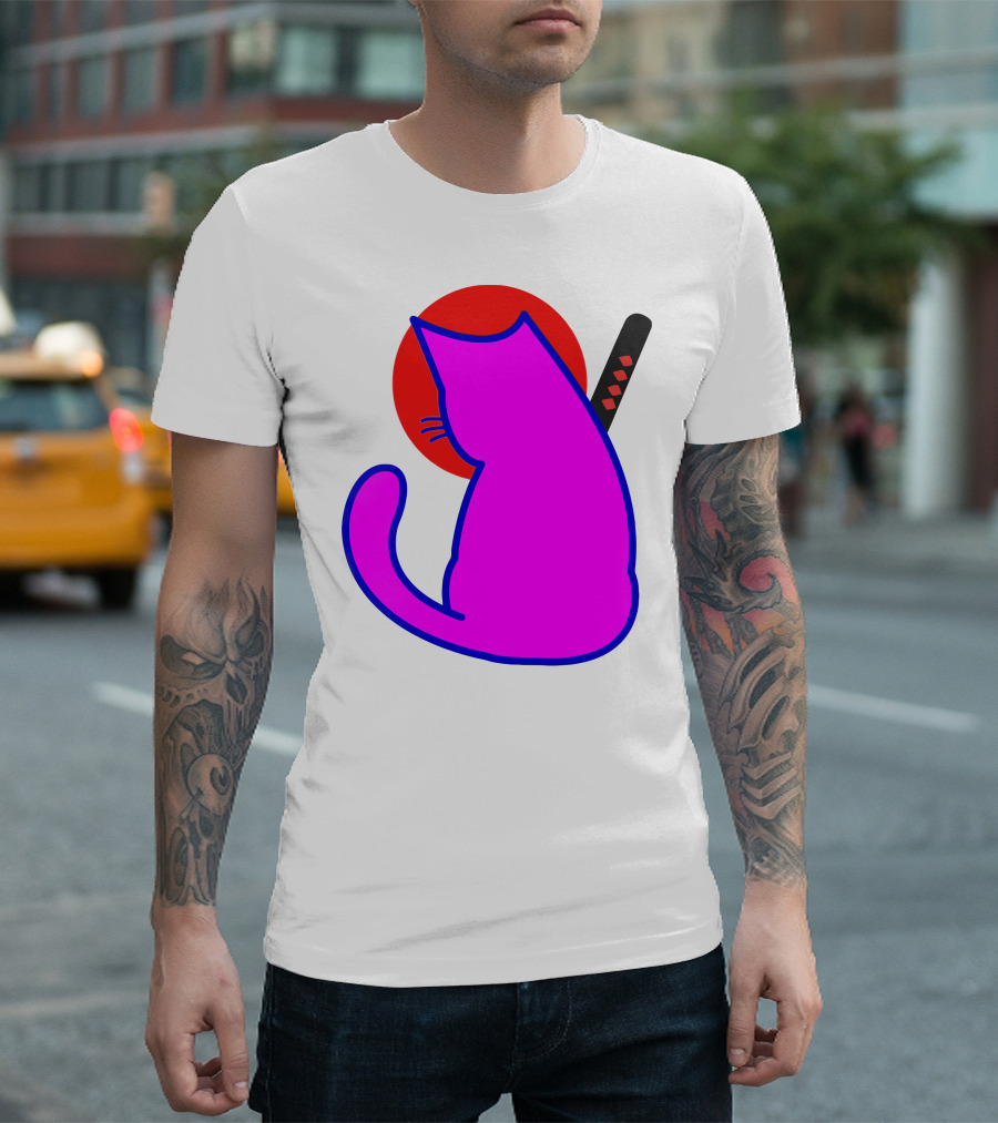 Sodapoppin Merch Pink Cat Samurai Sun T-Shirt